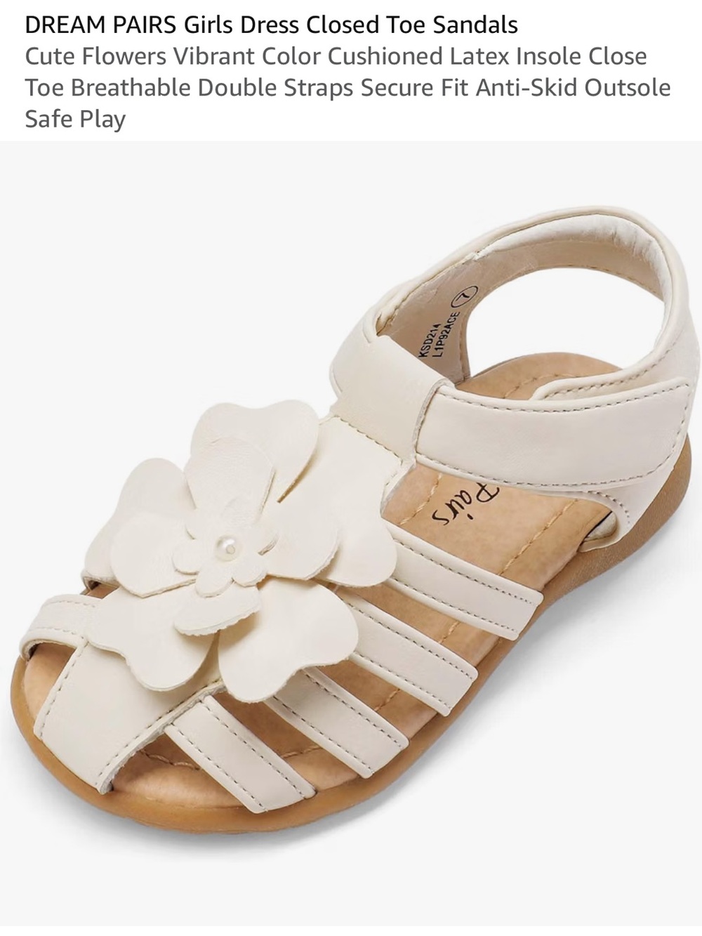 DREAM PAIRS Girls Closed Toe Sandals – White Floral Dress Sandal